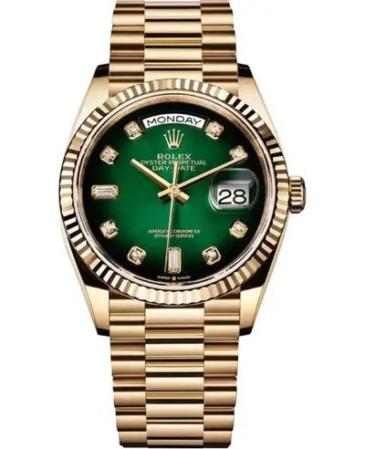 Rolex Day Date Yellow Gold Green Diamond Dial Women's Watch Model M128238-0069 (green, arb12247)