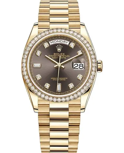 m128348rbr-0005, Rolex Day Date Yellow Gold Slate Diamond Dial Watch (arb12261)