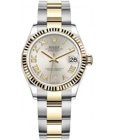 Rolex Datejust 31 M278273-0003 Yellow Gold Polished Stainless Steel Pave Roman Dial Women's Watch (arb12361)