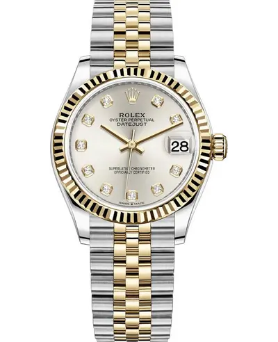 Rolex Datejust 31 Stainless Steel and Yellow Gold Silver Diamond Dial Women's Watch Model M278273-0020 (arb12365)