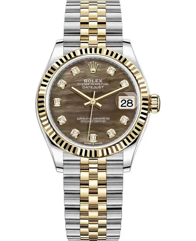Rolex Datejust 31 Stainless Steel and Yellow Gold Black Mother of Pearl Diamond Dial Women's Watch Model M278273-0024 (arb24265)