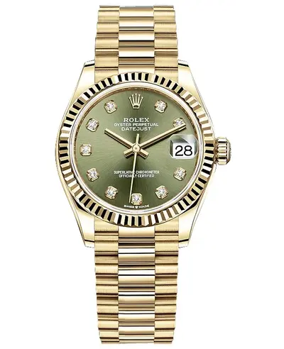 Rolex Datejust 31 Yellow Gold Olive Green Diamond Dial Women's Watch Model M278278-0011, Authentic Luxury (green, arb12397)