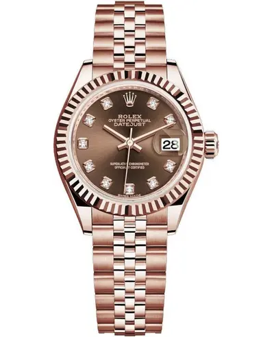 Lady Datejust 28 Everose Gold Chocolate Diamond Dial Women's Watch m279175-0010 Rolex (arb12448)