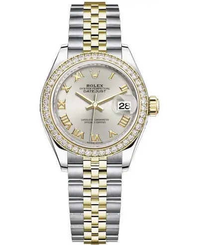 Rolex Lady-Datejust 28 Stainless Steel and Yellow Gold Silver Dial Women's Watch Model M279383RBR-0005 (arb12455)
