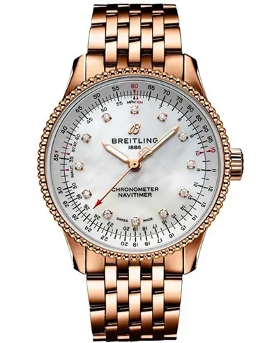 Breitling Navitimer Automatic 35 Mother of Pearl Dial Diamond Rose Gold Women's Watch - Model R17395211A1R1 (arb12666)