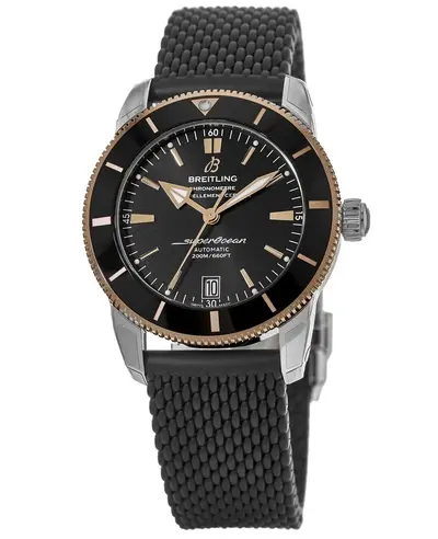 UB201012/BG53-279S Men's Breitling Superocean Heritage Automatic 42 Black Dial Rose Gold Bezel Stainless Steel Case Rubber Strap Chronometer Movement Water Resistant UB2010121B1S1 (black, arb12763)