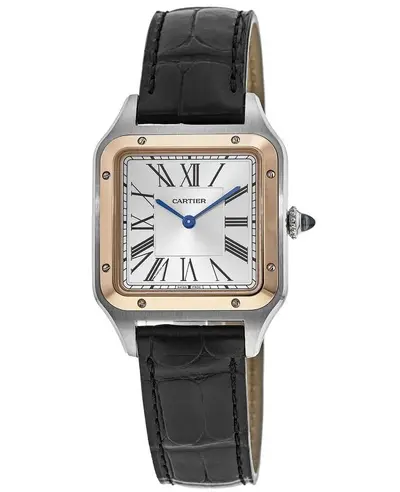 Cartier Santos Dumont W2SA0011 Men's Luxury Watch Steel Case Rose Gold Bezel Black Alligator Strap (arb12912)