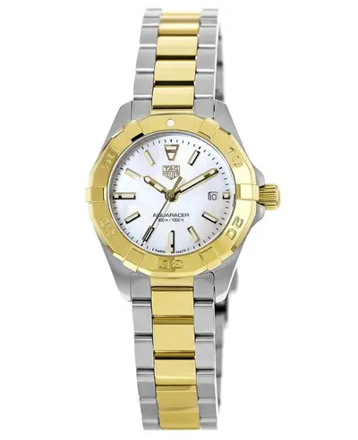 Tag Heuer Aquaracer Lady WBD1420BB0321: Yellow Gold Plated Steel Chronograph Quartz Watch with Date Display WBD1420.BB0321 (arb12979)