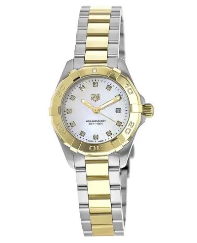 Tag Heuer Aquaracer Lady Quartz Mother of Pearl Diamond Dial 18K Yellow Gold Plated Steel Watch Model WBD1422.BB0320 WBD1422.BB0321 (arb12980)