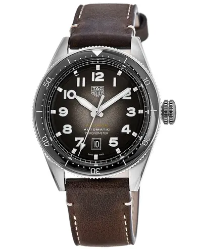 wbe5114.fc8266 Tag Heuer Autavia Calibre 5 Chronometer Automatic Smoky Black Dial Brown Leather Strap Men's Watch (black, arb12983)
