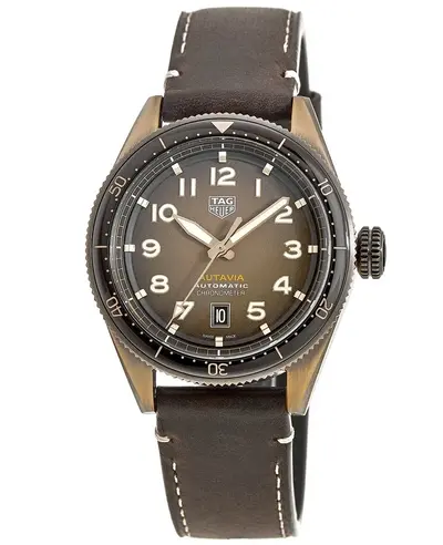 Authentic Tag Heuer Autavia Calibre 5 Chronometer Automatic, Model WBE5191.FC8276 - Brown Dial, Bronze Case, Leather Strap Men's Watch (brown, arb12988)