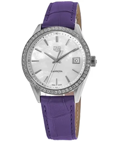 Authentic Tag Heuer Carrera Quartz Mother of Pearl Dial Diamond Purple Leather Strap Women's Watch wbk1316.fc8261 (arb25036)