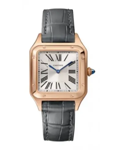 Cartier Santos Dumont WGSA0022 - Silver Dial, Rose Gold 18Kt Case, Leather Strap Luxury Watch (arb13117)
