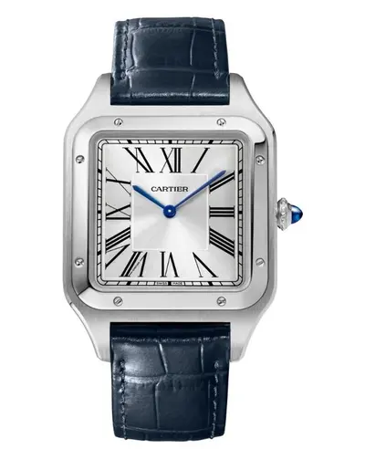 Cartier Santos Dumont XL WSSA0032 Silver Dial Blue Alligator Leather Mens Watch (arb13231)
